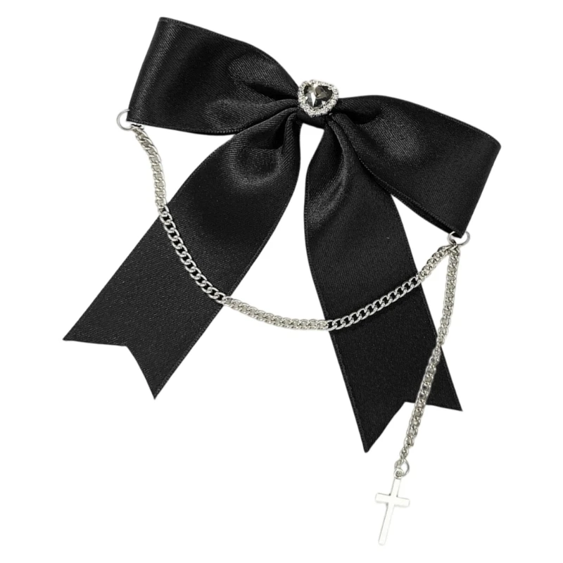 50LE Charm Lace Hair Bows Punk Hair Styling Accessory With Oversized Design and Eye Catching Star Chain Charm for Cosplay