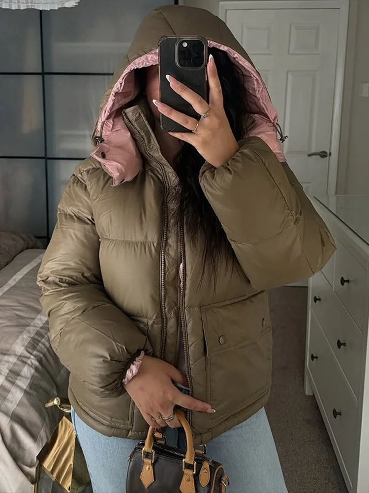 

Solid Thick Cotton Women's Winter Jackets Hooded Zipper Long Sleeve Pockets Warm Coats 2025 Winter Street Office Lady Outerwears