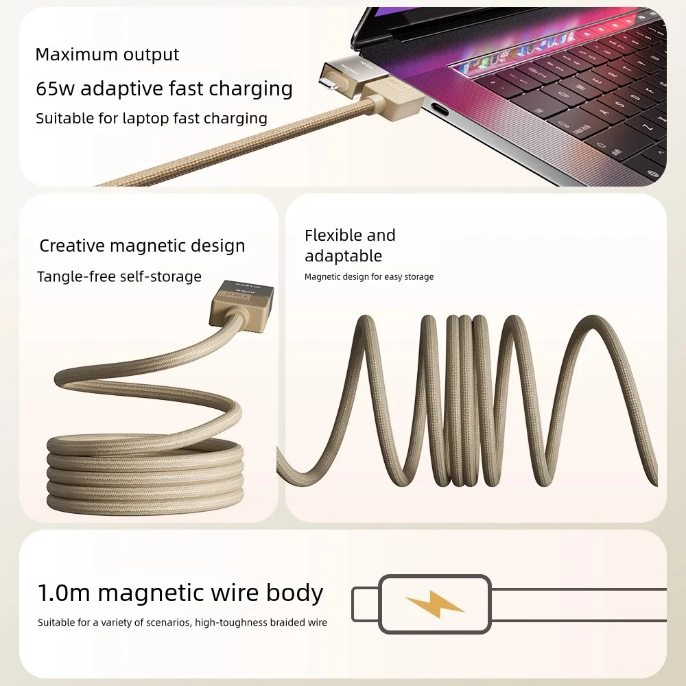 

Магнитный зарядный кабель для передачи данных 4 в 1, сверхбыстрая зарядка, 65 Вт, нейлоновая оплетка, совместимый с телефонами, планшетами, ноутбуками, USB-C Lightning