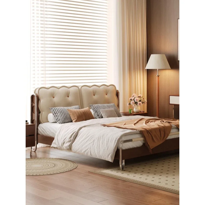 

Solid wood bed 1.8 meters double master bedroom modern simple barrier-free luxury bag flow