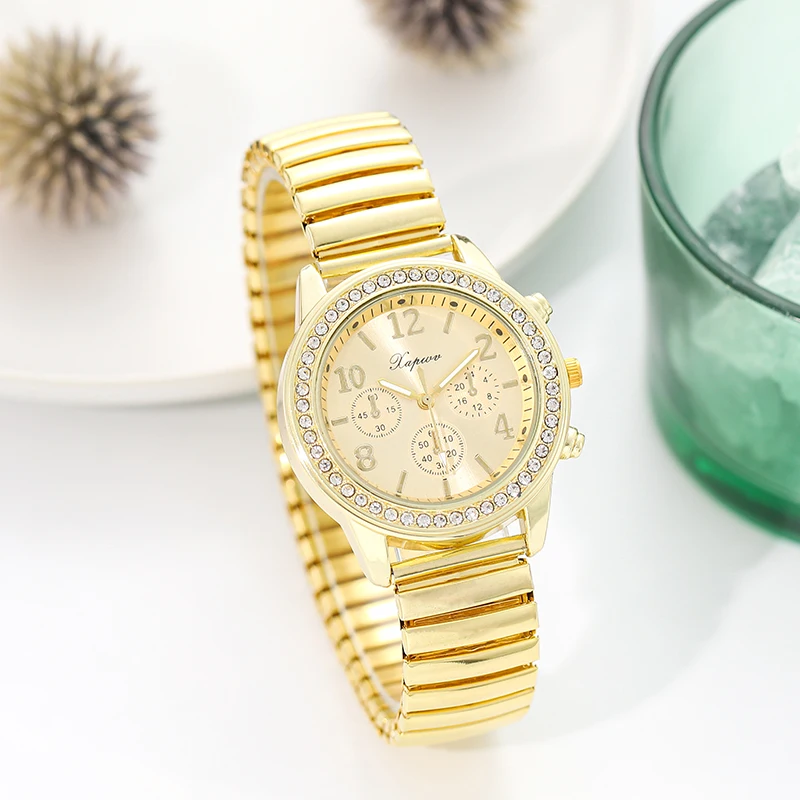 Digital Surface Casual Fake Three-Eye Diamond Watch Women's Fashion Quartz Elastic Band Men's Watch