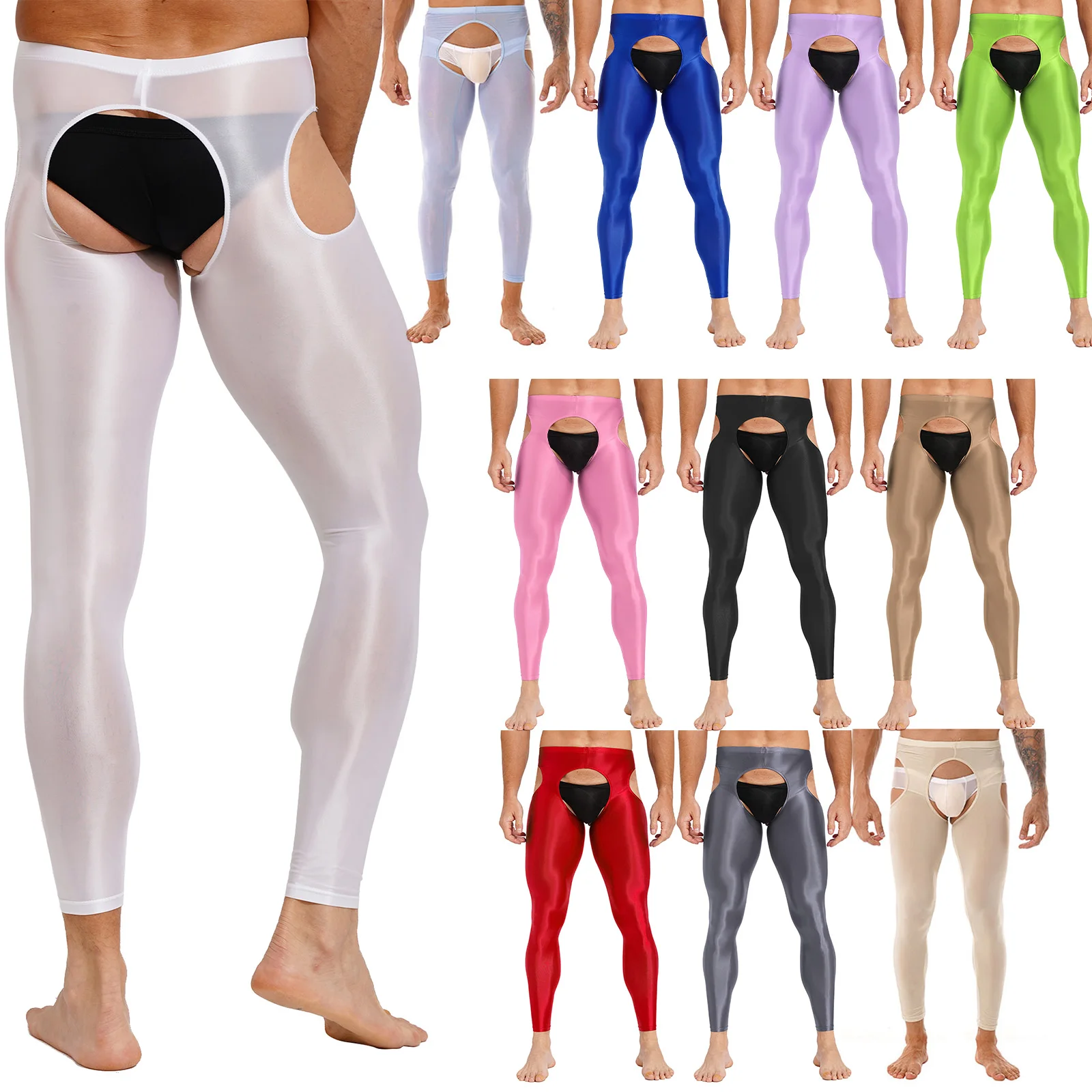 Men High Elastic Low Waist Pencil Pants Sexy Hollow Out Leggings Open Crotch Solid Color Long Pants Gym Leggings Tight Underwear