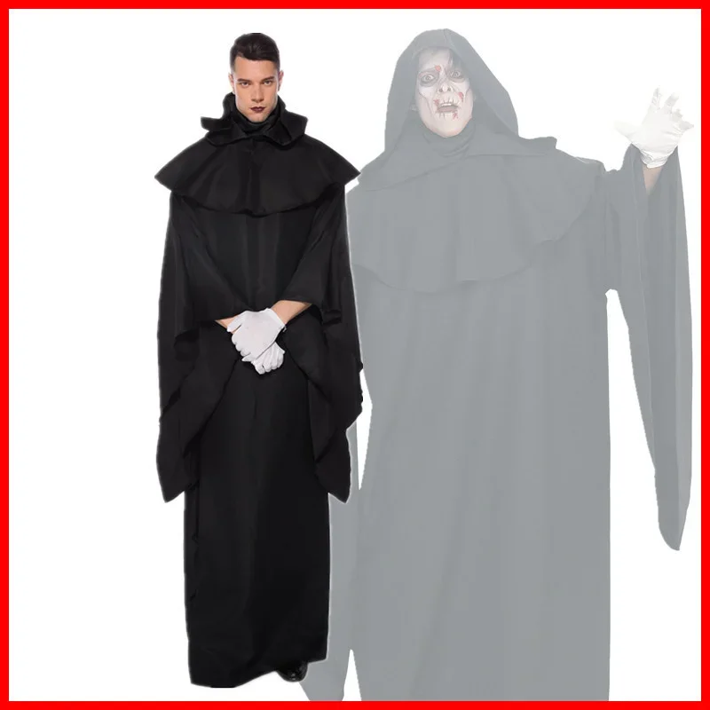 Angst Donkere Demon Ghost Cosplay Kostuums Volwassen Mannen Halloween Feest Gemaskerd Kleding Eng Schreeuw Tovenaar Mantel Kostuum