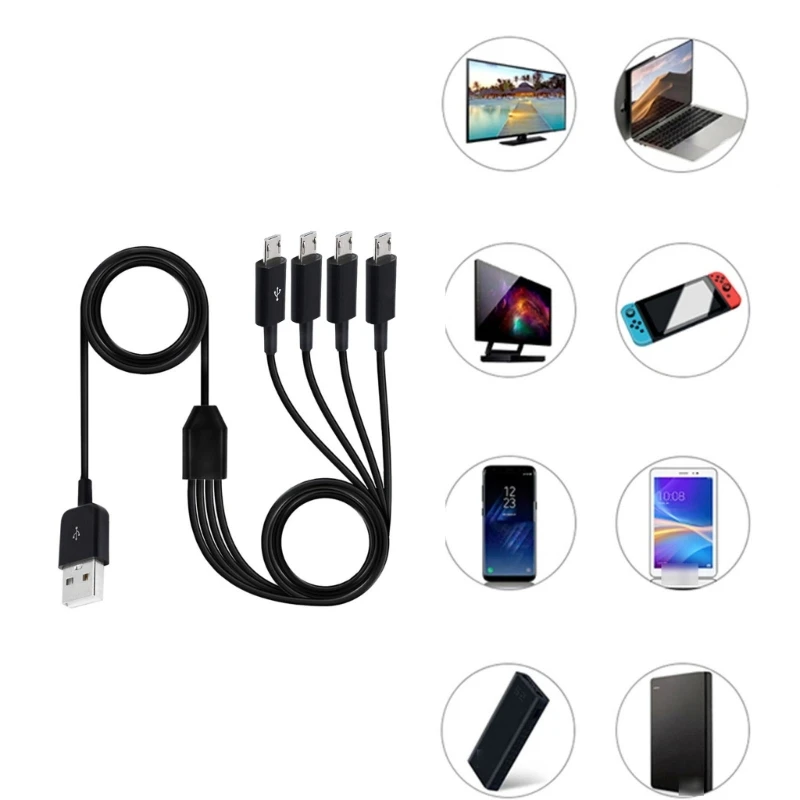 4 in 1 Micro USB Charging Cable Multi Charger Cable for Multiple Devices Charge 4 Tablets or Phones Simultaneously