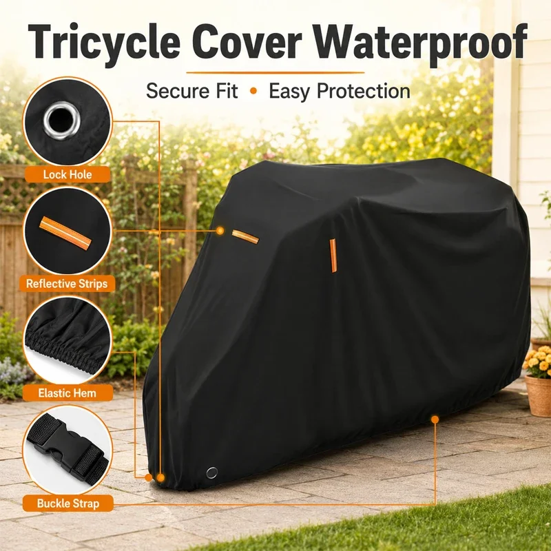 Motorcycle Waterproof Cover Heavy Tricycle Protective Cover Oxford Cloth Outdoor Rain UV Dust Protective Cover for Motorbike