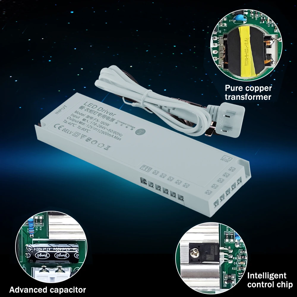 AC 176V-265V do DC 12v 24V 150W światło LED na szafkę zasilacz do szafy czujnik ruchu z napędem stałe napięcie