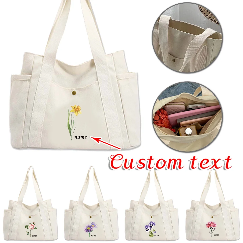 

Холщовая сумка с индивидуальным дизайном и именем, экологичная сумка для покупок, дорожная сумка для женщин, модная сумка для хранения с большим карманом