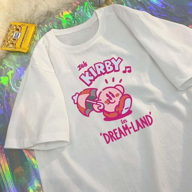 2026 Japanisches Dopamin Soft Cute Star Kirby Kurzarm-T-Shirt für Herren und Damen, Kinder-Cartoon-Trendiges Baumwoll-Loose-Fit-T-Shirt