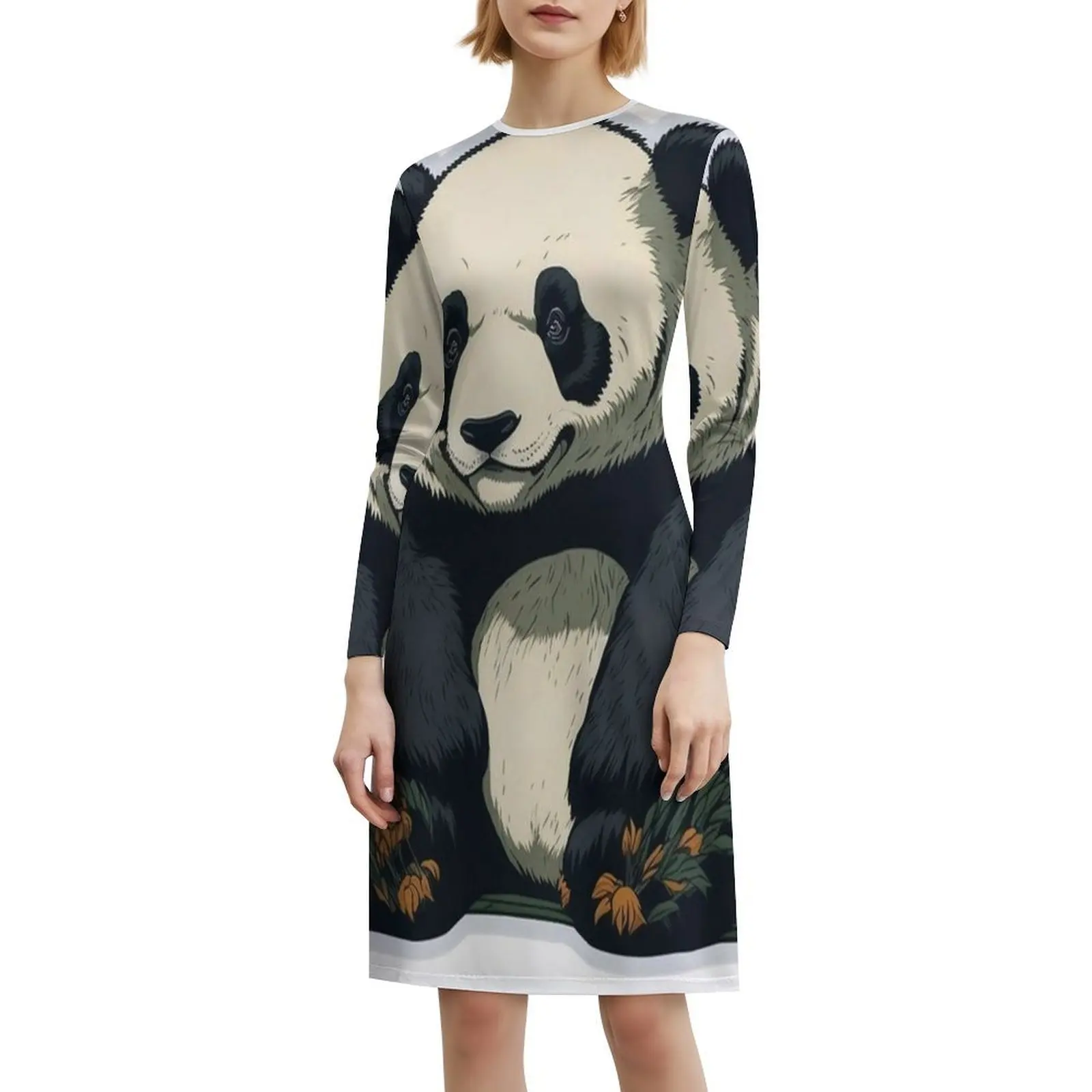 Cute Little Panda Bohemian Sleeveless Dress Multi-Print Beach Vacation Party Dress Cute Little Panda Drawing Cute Little