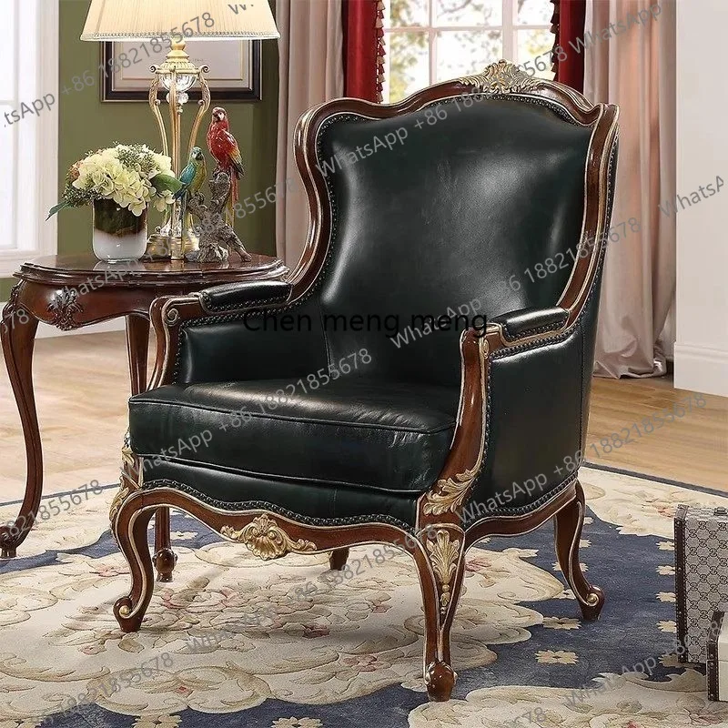 

American country solid wood luxury simple sofa chair retro carved living room European single