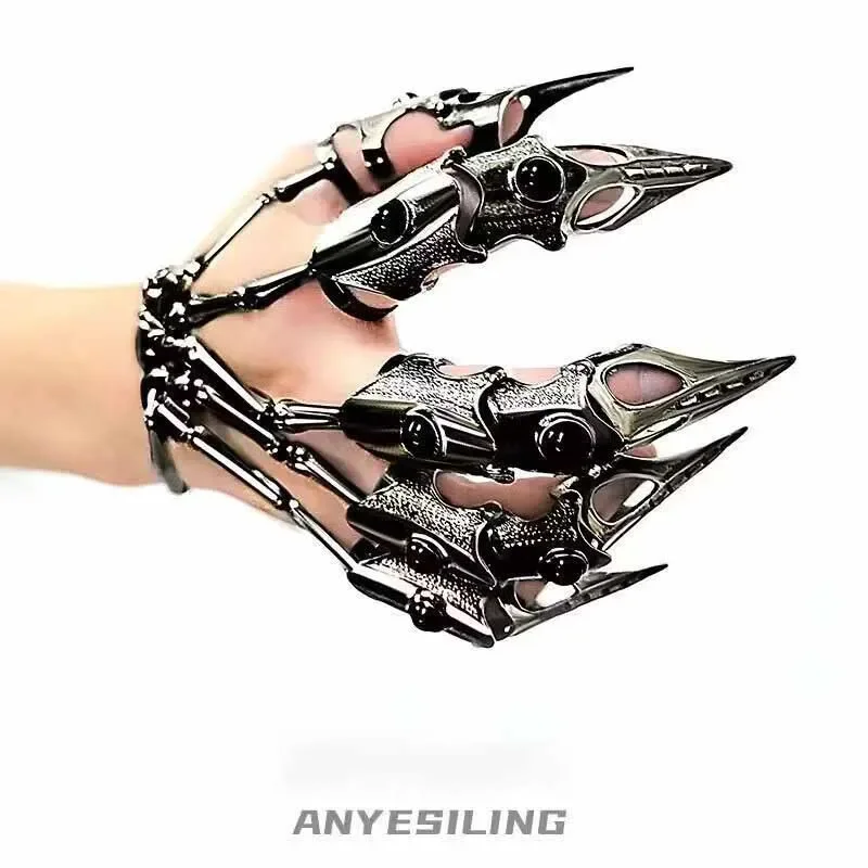 Pulsera gótica exoesqueleto para hombres y mujeres, joyería de Cosplay, armadura, Vintage, esqueleto, agarre de Palma, huesos, anillo de Metal exoesqueleto