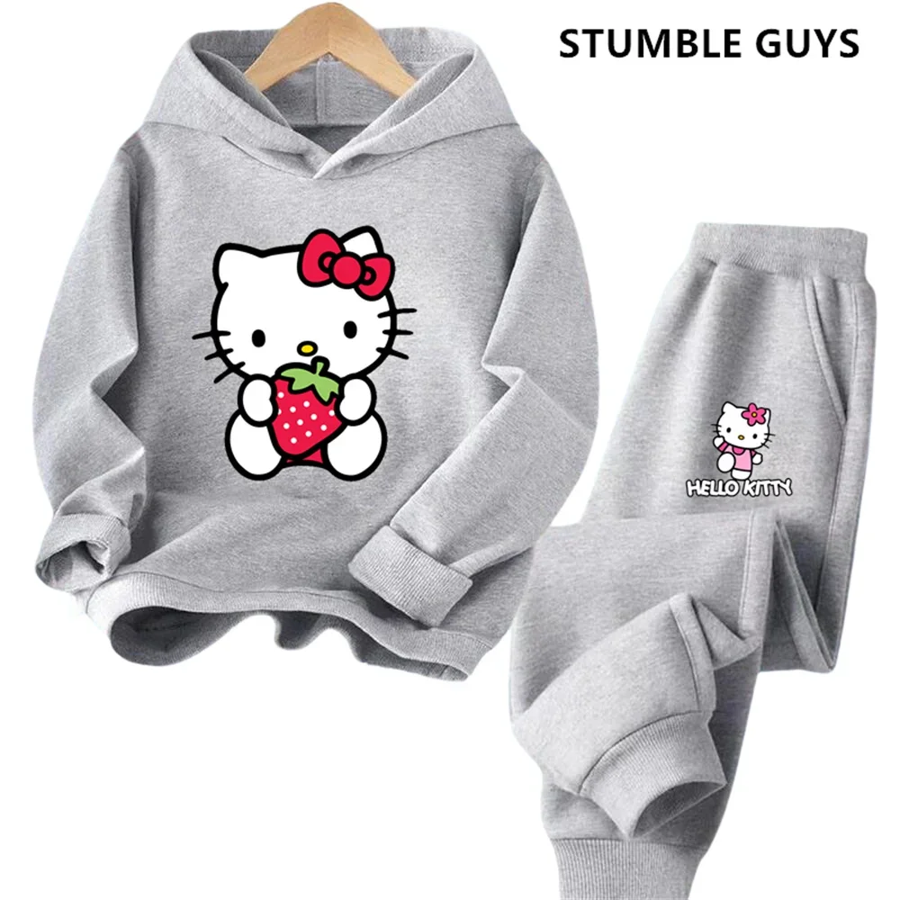 New Hello Kitty Spring Cute Kids Hoodie 2024 Cartoon Girl Student Street Wear Pullover Hoodie Casual Suit for 3-14 Year Olds