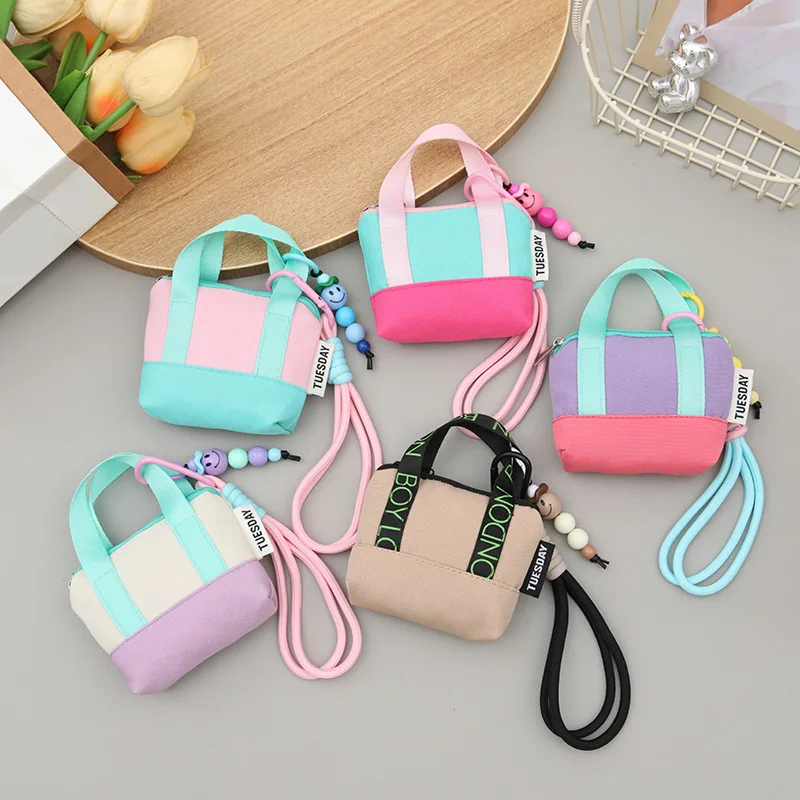 Colorful Mini Handheld Storage Bag , Portable Pouch for Earphones Cards & Coins, Trendy Daily Use Organizer