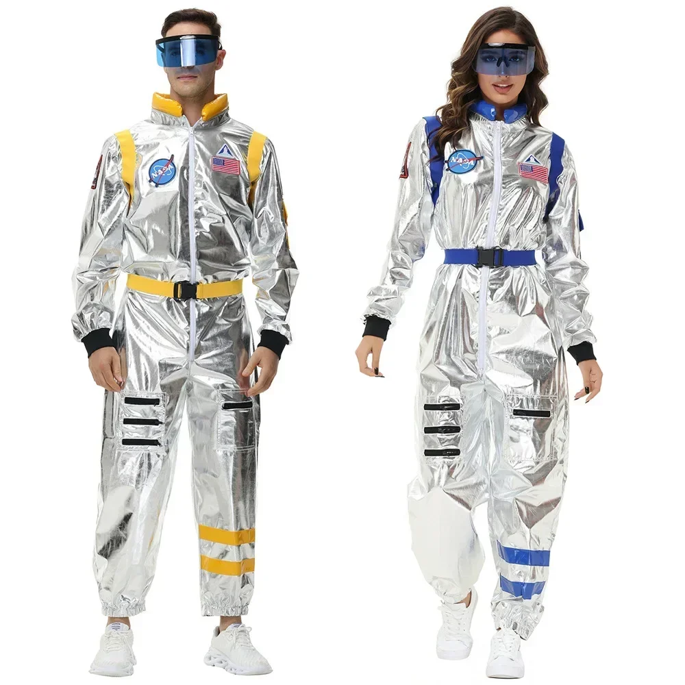 Adult Silver Astronaut Suit Male and Female Astronaut Suit Space Jumpsuit Halloween Rolepla Family Party Costume Birthday Gift