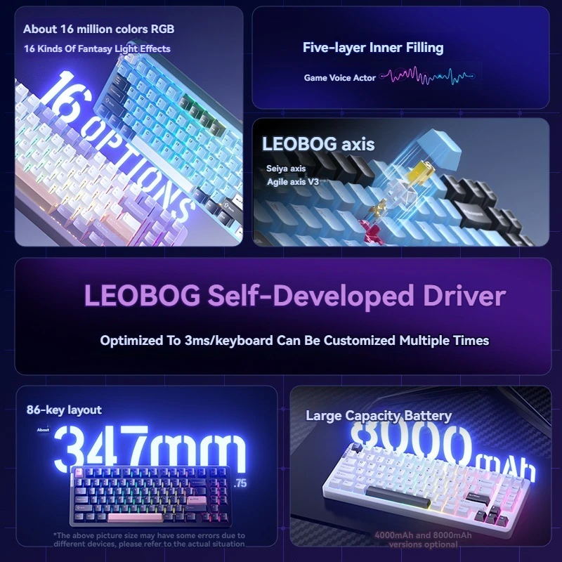 LEOBOG Hi86 Customized Mechanical Keyboard Tri-mode Wireless Bluetooth Aluminum Hot Swap Gasket RGB Low Latency PC Laptop Gamer