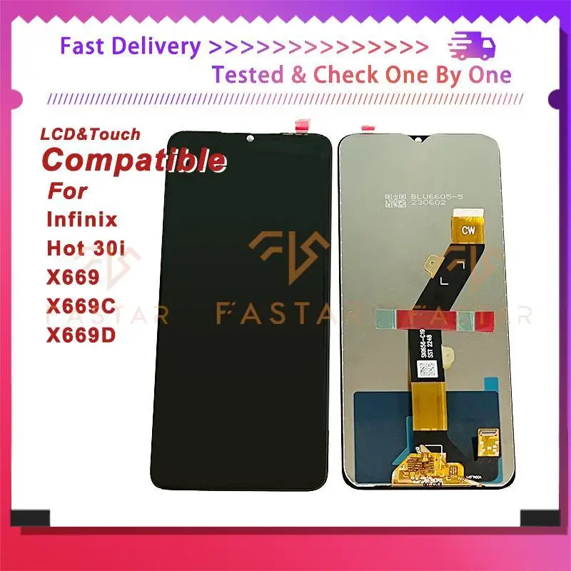 

ЖК-дисплей 6,56 дюйма для Infinix Hot30i X669 X669C X669D, сенсорный дигитайзер в сборе, сменный экран Infinix Hot 30i, ЖК-дисплей