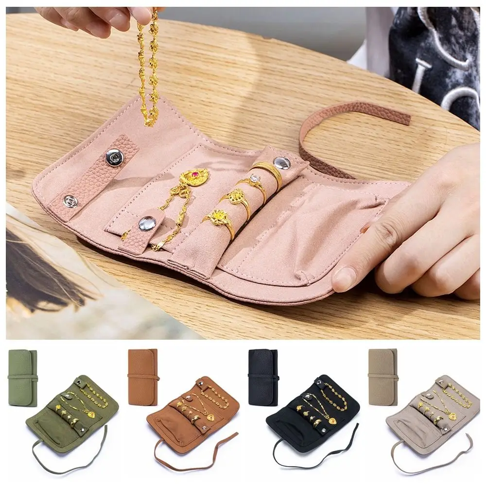 Solid Color Mini Roll Foldable Jewelry Case Soft Fashion Portable Storage Bag Durability Multipocket Roll Up Bag Rings