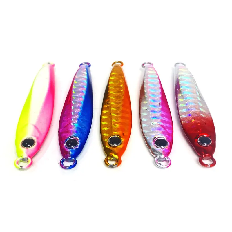 Long Cast Five Color Laser Iron Plate 10g-60 Iron Plate Lead Fish Road Subbait Blood Slot Hook Outdoor Fishing Bait