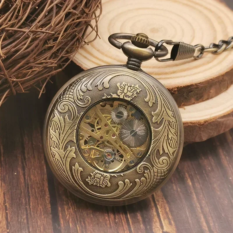 Steampunk Antique Retro Pocket Watch Mechanical Hand-winding Casual Fashion Arabic Mens Numerals Dial Pocket&Fob Watches