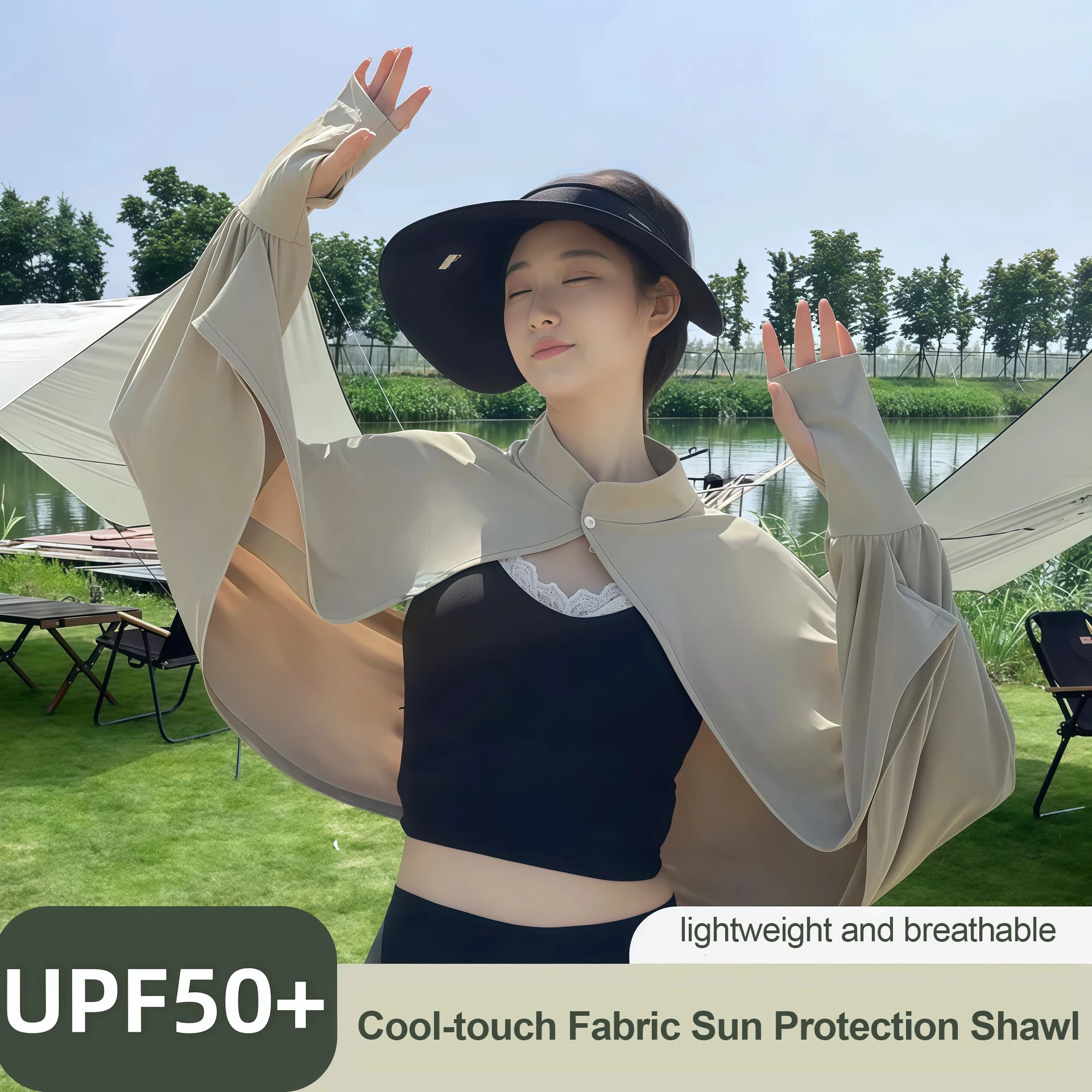 Schal-Wickelcape für Damen, Sonnenschutz UPF50+, Kühlender UV-Schutz für Radfahren und Outdoor, Atmungsaktiv mit Langen Ärmeln und Stehkragen