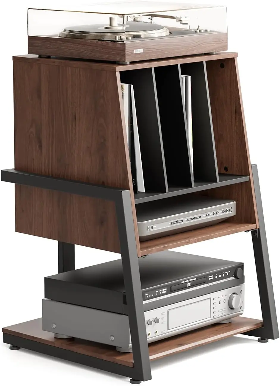

Record Player Stand with Vinyl Storage, Holds Up to 120 Records, Small Entertainment Center for Living Room
