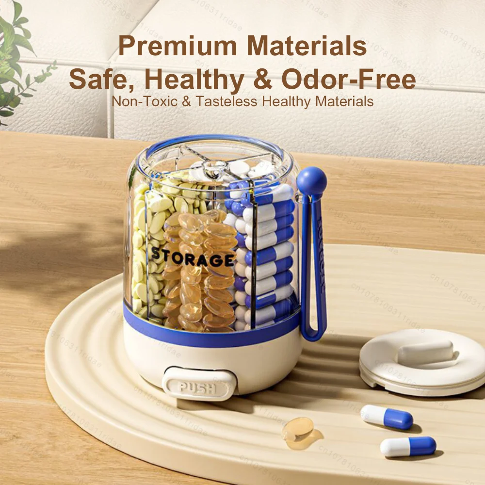 1Pcs Portable Large Capacity Pill Divider Bottle, 4-Compartment Removable Partition Vitamin Storage Box with Anti-Mix Design