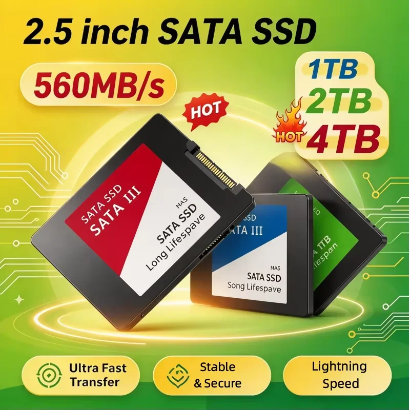 High-Speed SATA III 2.5 Inch Original SSD 1TB 2TB 4TB Internal Solid State Hard Disk Storage Upgrade for Laptop and Desktop PC