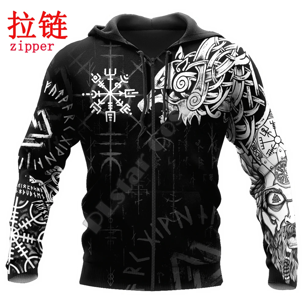 Fenrir Wolf Vegvisir Symbol Tattoo 3D All Over Printed Men\'s Hoodie & Sweatshirt Unisex Zip Hoodies Casual Tracksuits KJ909