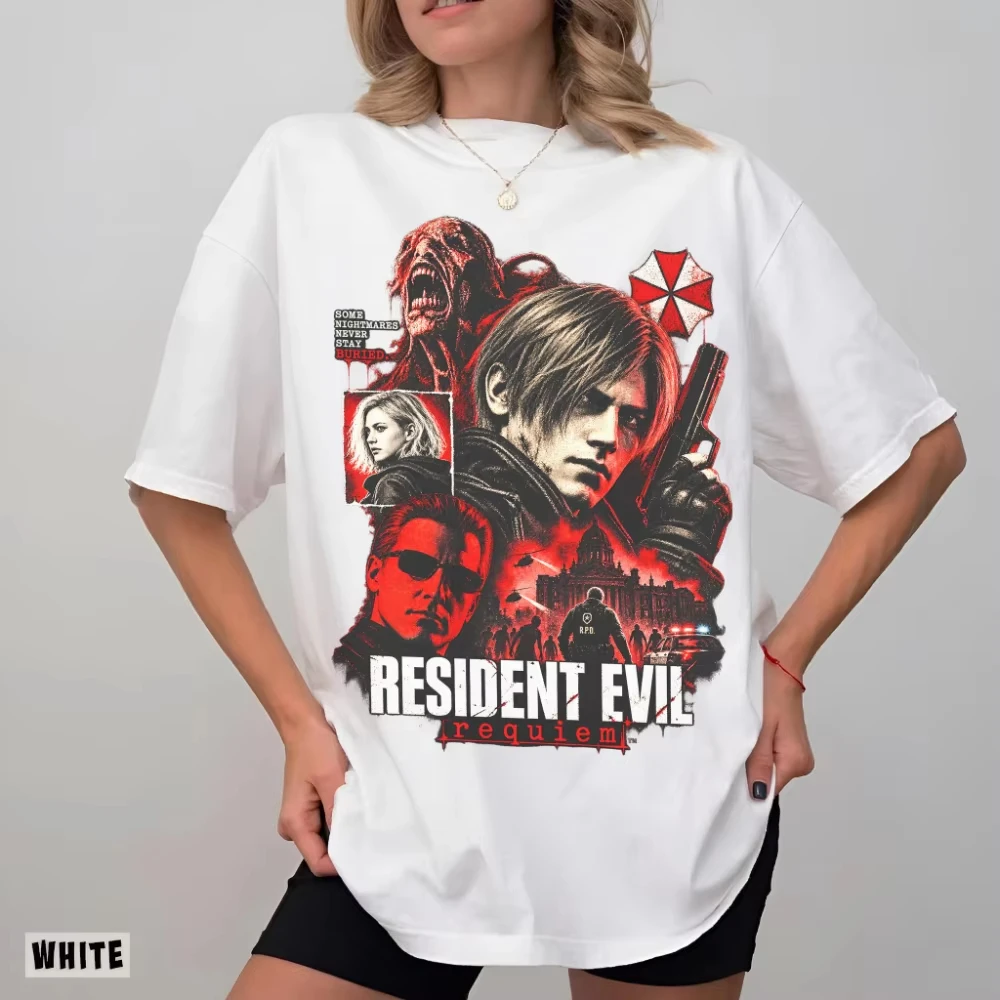 Leon Kennedy T-shirt RE9 Horror Game T-shirt Unisex Retro Fashion Street Cotton T-shirt