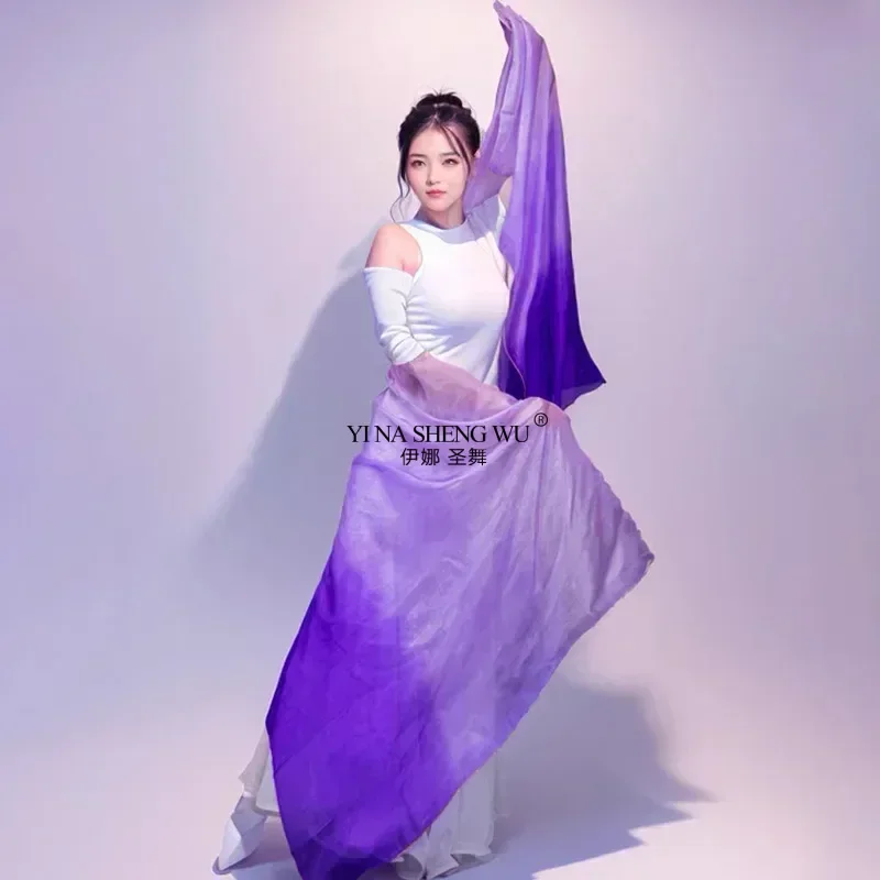 Bauchtanz-Seidenschleier aus 100 % echter Seide mit Farbverlauf, leichter, handgeworfener Schal, Schal-Schleier für Erwachsene und Kinder, Tanzzubehör