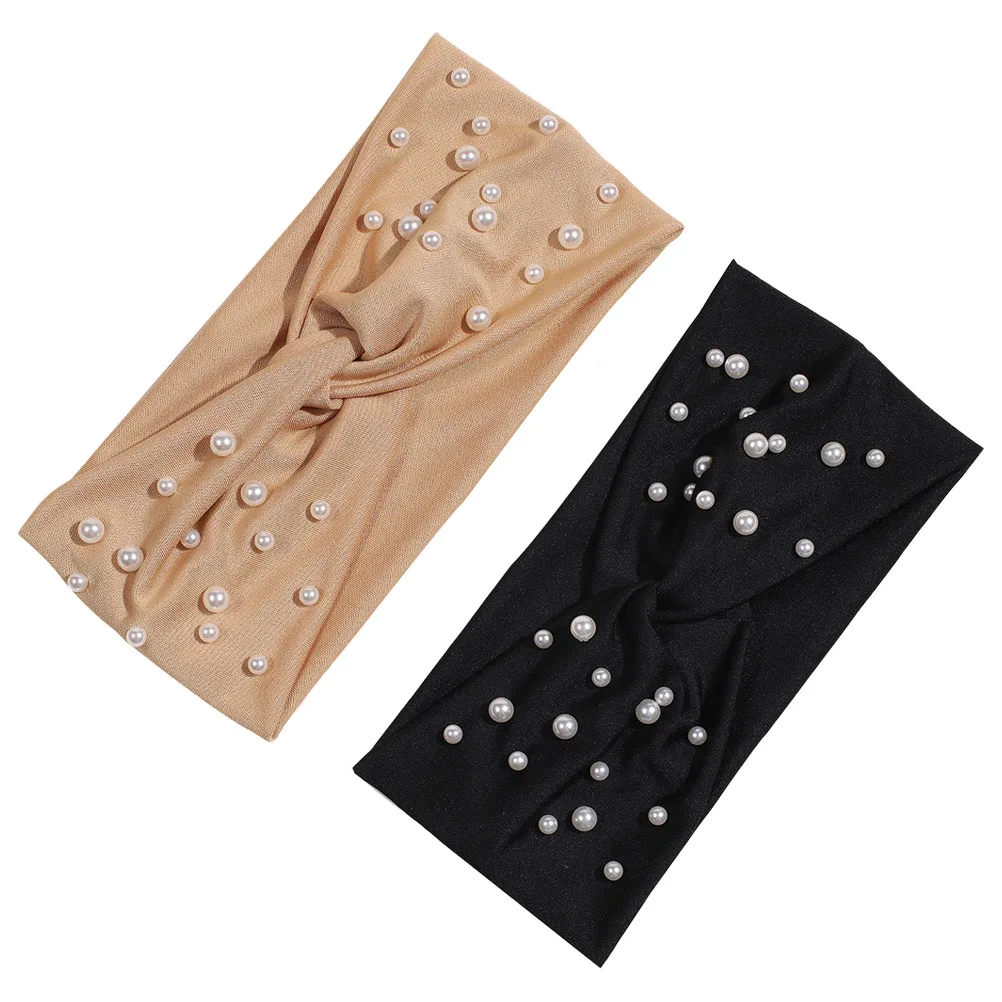 

2PCS Pearl Headband Yoga Hair Hoop Stretch Knitting Fashion Accessories Women Daily Party Wear Pearls Hair Tool Styling