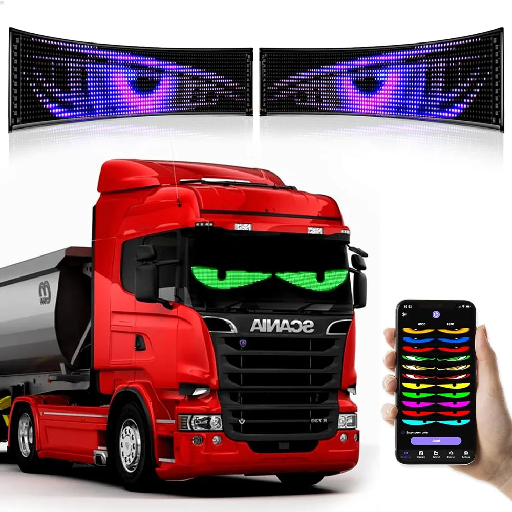 

RGB светодиодный автомобильный матричный пиксельный панель, знак с глазами грузовика, анимация, сделай сам, программируемый Bluetooth, управление через приложение, гибкий прокрутка, дисплей, свет