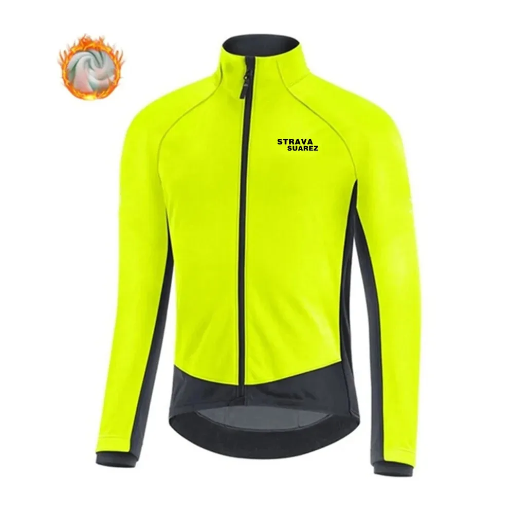 STRAVA SUAREZ Winter Thermal Fleece Jacket Men Long Sleeve Sport Wool Jersey Bicycle Cycle Printed Uniform Road Ciclismo Hombre