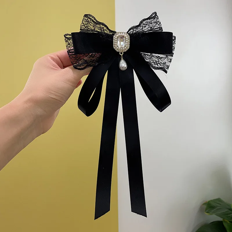 Tuch Kunst Fliege Strass Kristall Bowknot Broschen frauen Hemd Kragen Pins Elegante Hochzeit Party Krawatte Zubehör – Detail 1