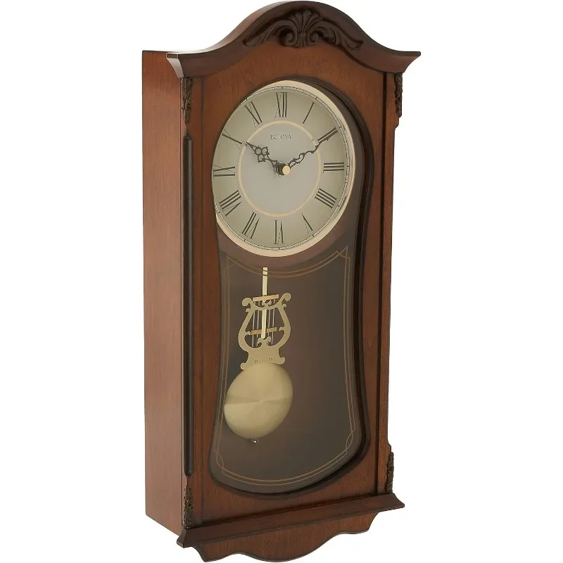 Bulova Clocks C3542 Cranbrook Wall Mount Analog Wooden Chiming Clock, Brown