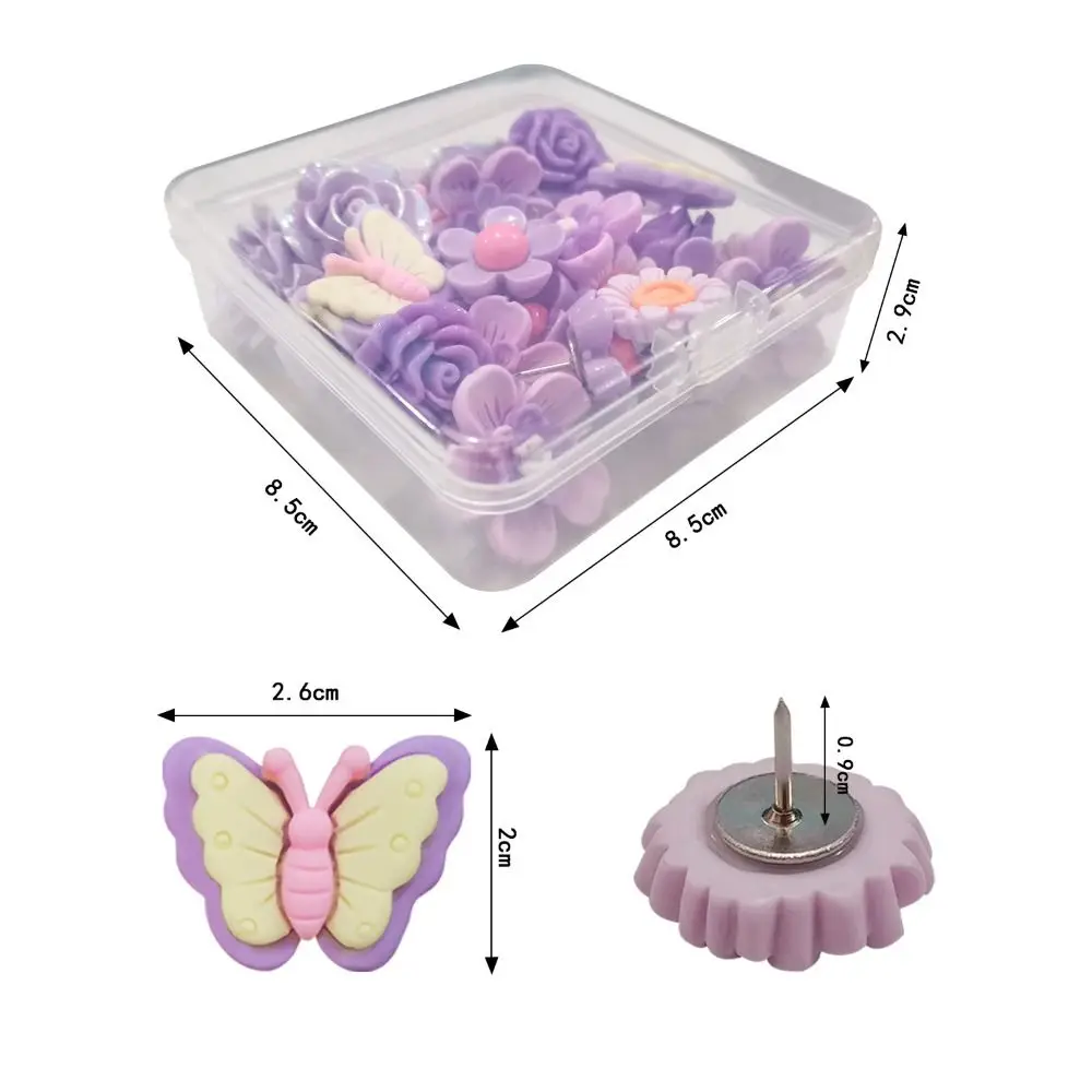 30Pcs DIY Butterfly Push Pins 3D Colorful Flower Pushpins Reusable with Box Blackboard Push Pins School Stationery