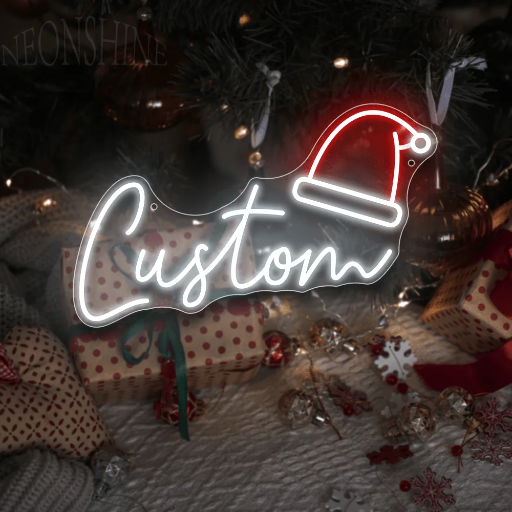 Custom Neon Sign with Santa Hat USB Powered Acrylic Seasonal Decor for Christmas Wedding Birthday Party Wall Bedroom Decoration