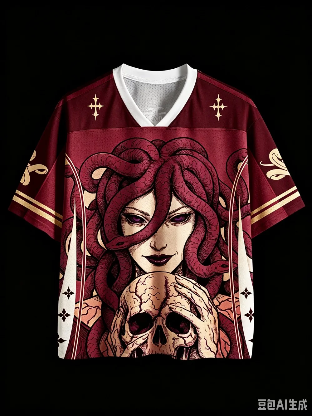 Skull Snake Pattern Design 3D Print Men's and Women's V-neck Loose Quick-dry Breathable T-Shirt Gothic Street Hip-Hop Sports Top