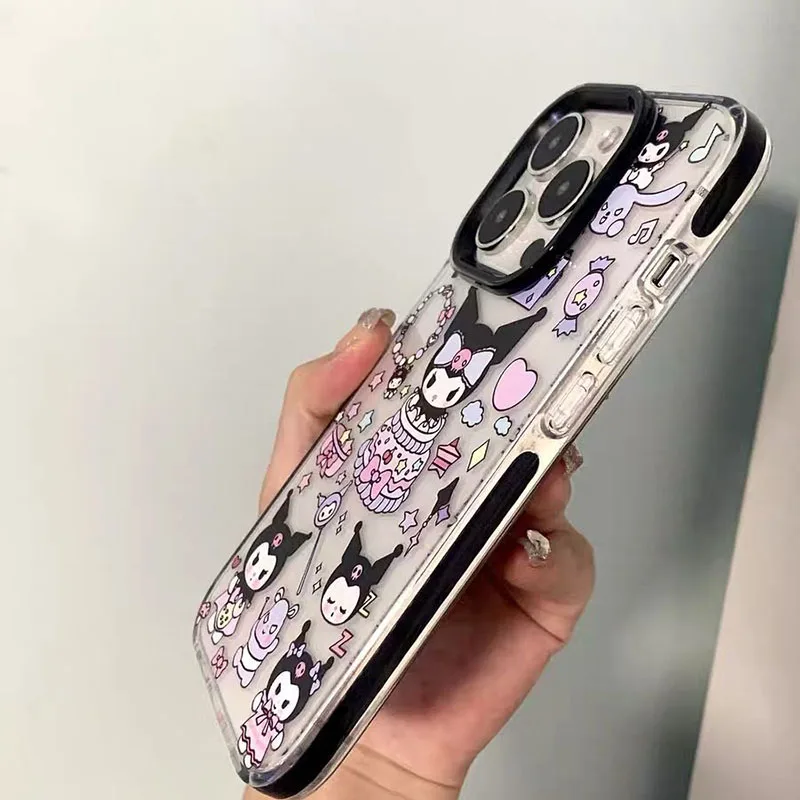 Sanrio Kuromi Cartoon Transparent Phone Case For iPhone 15 14 13 12 11 Pro Max Xr Xs Max 7 8 Plus Cute Soft Cover Girl Y2k