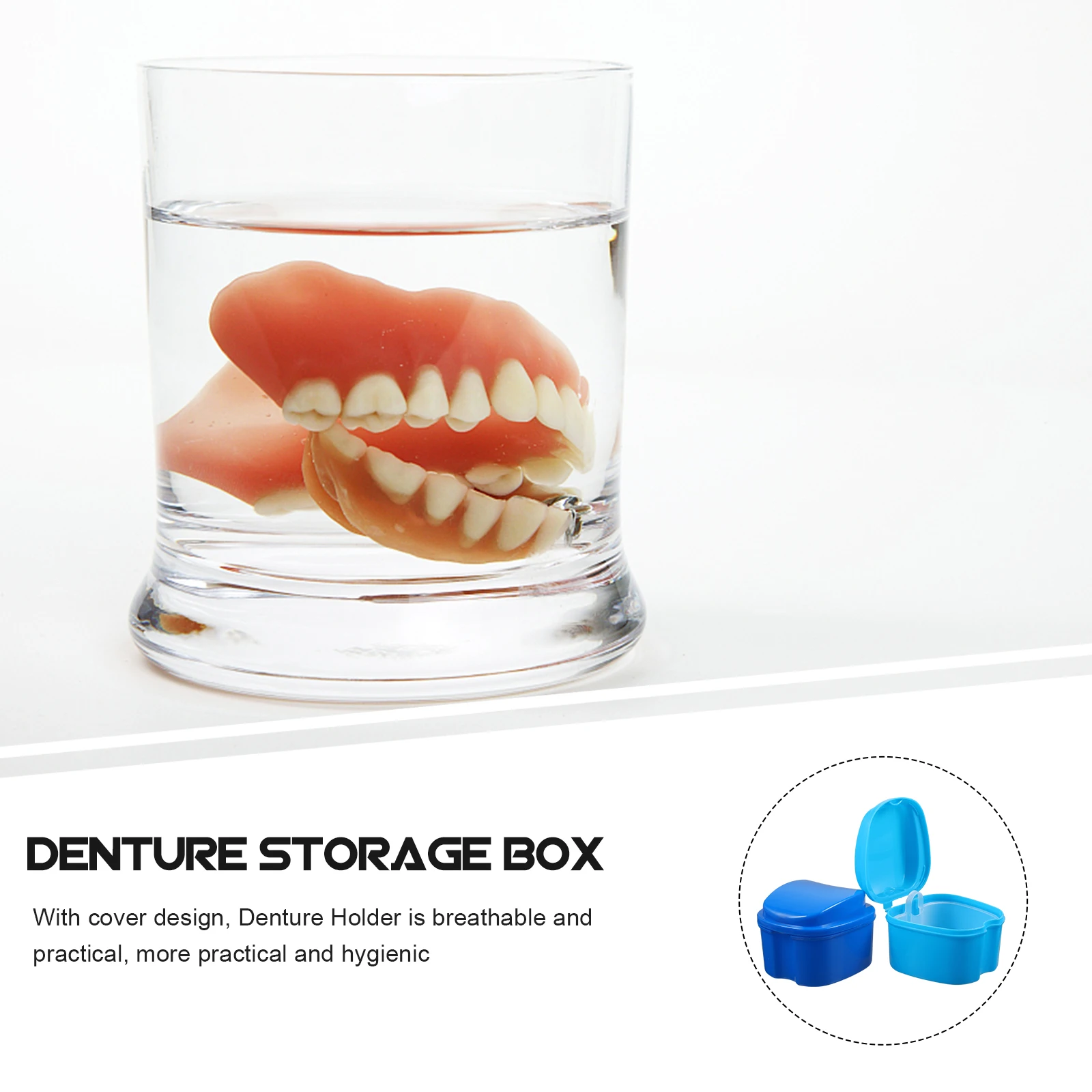 

4 Pcs Denture Box False Teeth Container Filter Layer Light Blue Portable Storage Case Soaking Retainer Holder