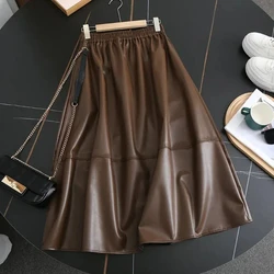 Autumn Winter Elastic Waist Loose Simplicity A-line Skirt Street Casual All-match Half Body Skirt Vintage Fashion Women Clothing