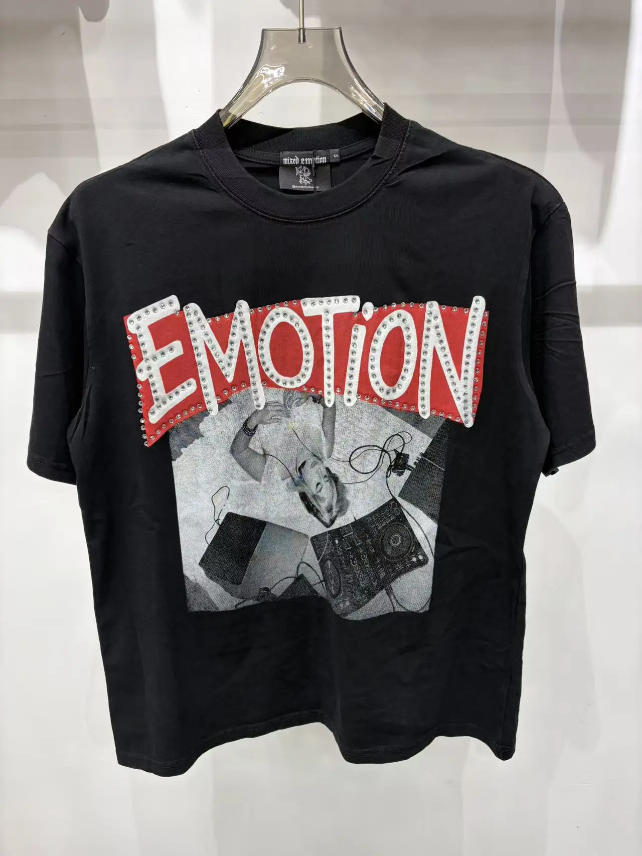 New MIXED-EMOTION Rhinestone printed pattern 100% cotton Men Women T-shirt Loose casual Shinning Diamond Tees Oversized Top