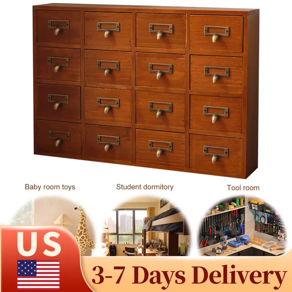 

Card Catalog Cabinet with 16 Drawers Wooden Storage Box Multifunction Traditional Apothecary Cabinet for Tea Coffee Pod Storage