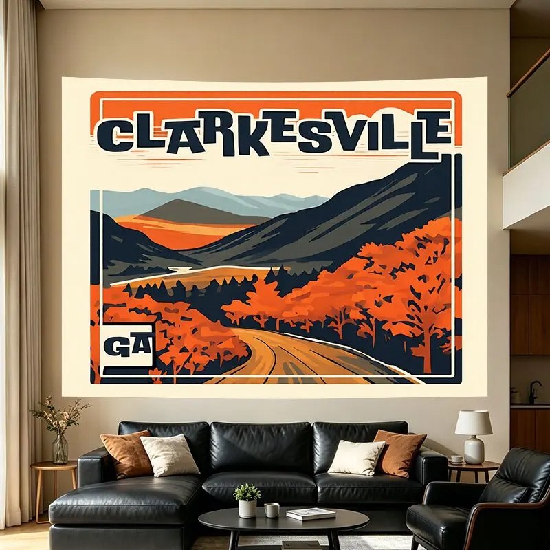 Vintage Travel Tapestry Clarksville Tennessee Scenic Landscape Retro Americana Wall Art Decor Print