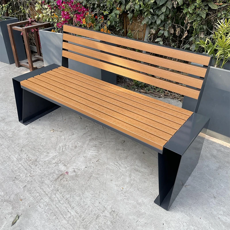 

Wholesale Galvanized Steel Patio Benches Powder-Coated Black Finished Garden Bench Wood Plastic Composite Wpc Bench Slats
