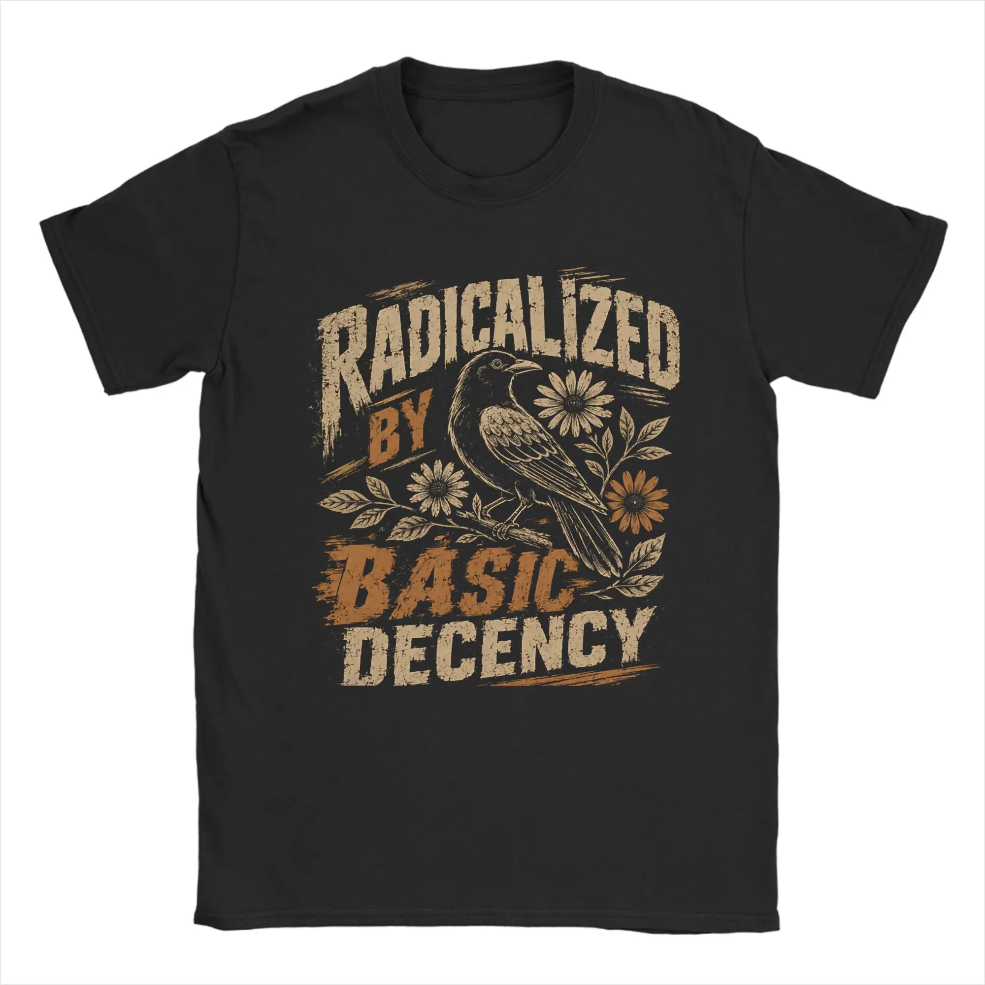 Print Radicalized by Basic Decency Funny Social Democracy T-Shirt Men's Round Neck Short Sleeve Clothes  Cotton Summer Top Tee