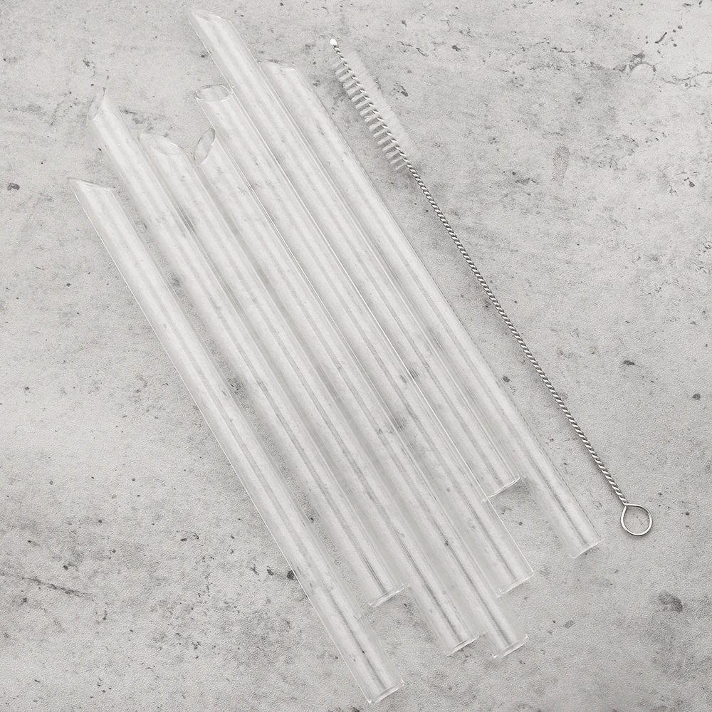 3pcs 14*200mm High Borosilicate Glass Straws Reusable Drinking Straw Set with Brush for Smoothies Bubble Tea Bar Accessories