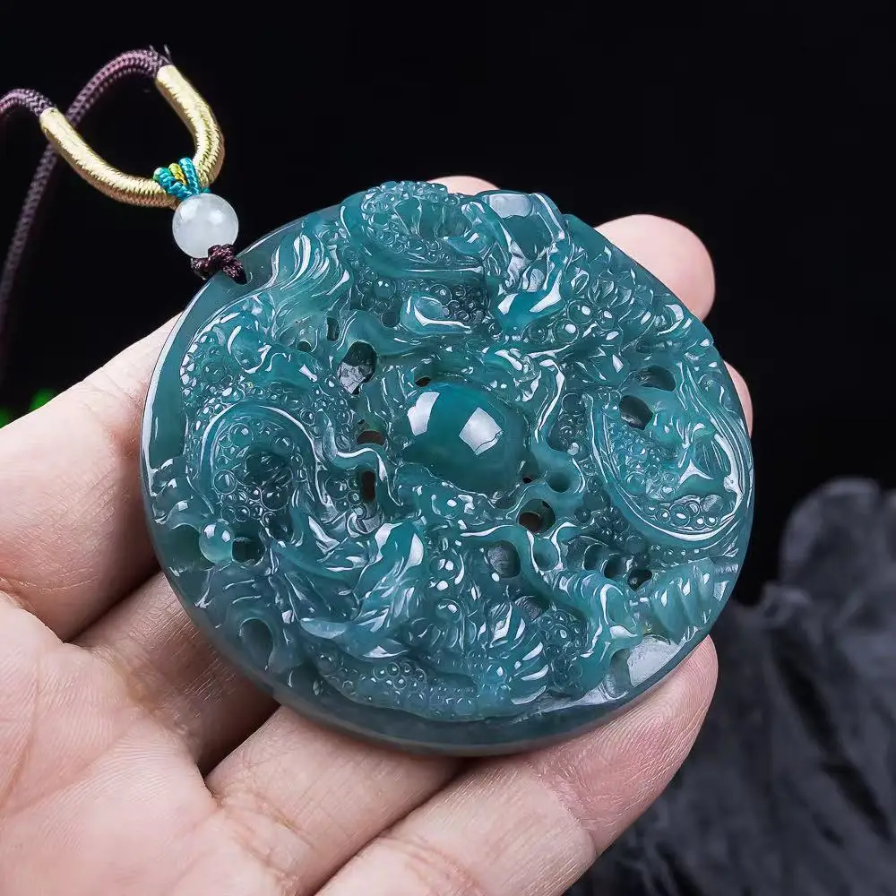 

Myanmar Jadeite Dragon Pendant Necklace Fashion Real Jade Talismans Charm Luxury Designer Gifts for Women Vintage