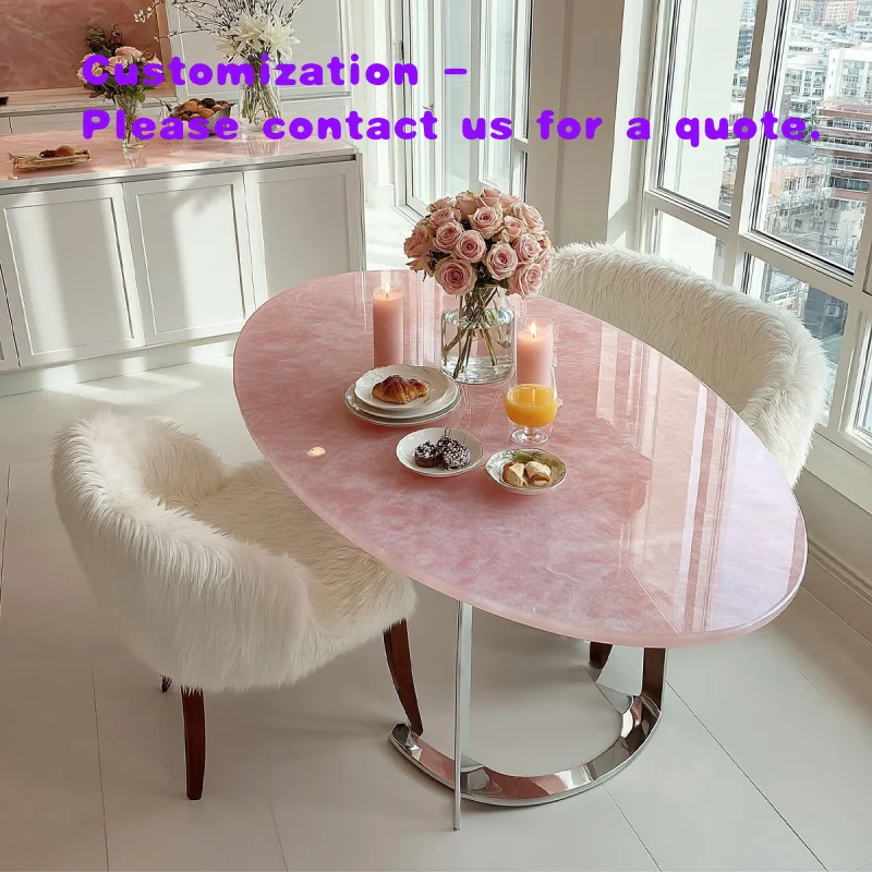 custom.Luxury Furniture Solid Pink Rose Quartz Stone Oval Dining Table