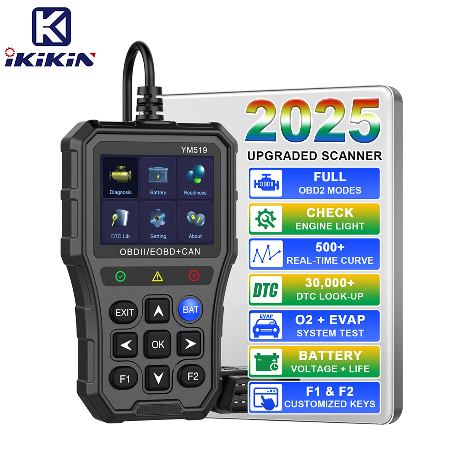 

Fault Code Scanner YM519 Code Reader Multi-language Car Diagnostic Tool OBD2 Code Reader Check Engine System Battery Tester